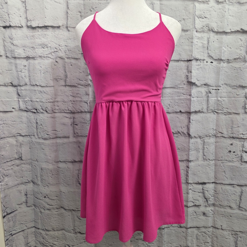 Everly Hot Pink Mini Dress With Strapy Back Size Small